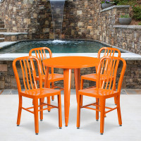 Flash Furniture CH-51090TH-4-18VRT-OR-GG 30" Round Metal Table Set with Back Chairs in Orange